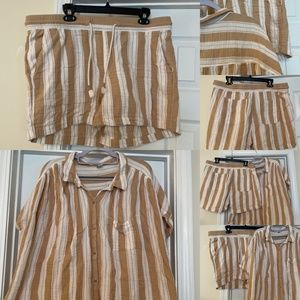 Old Navy Gauze Tan & White Stripe Shorts Size XL